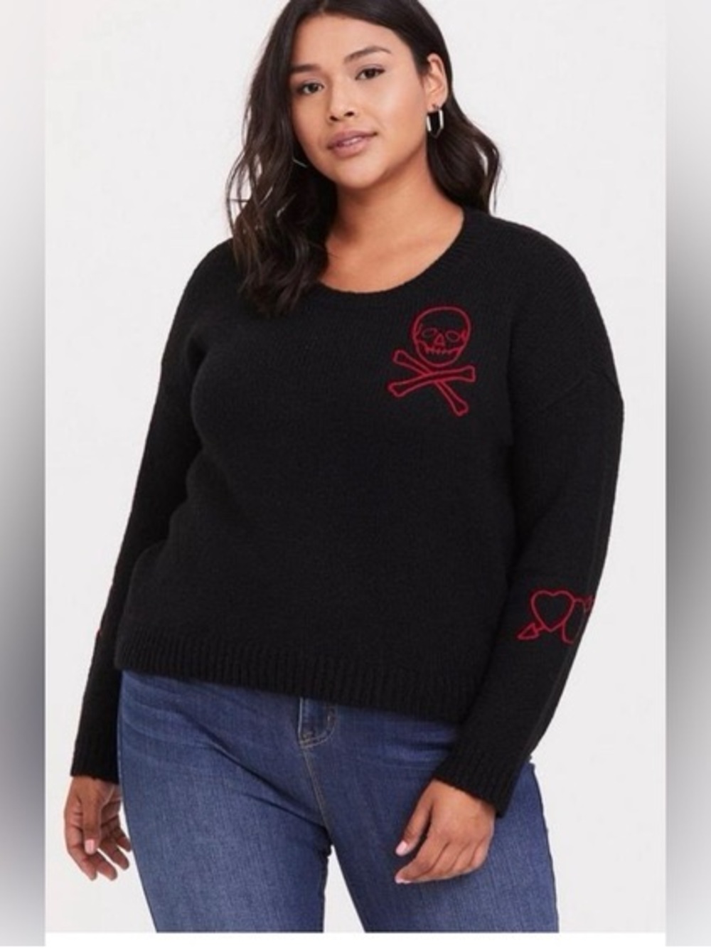 Torrid Red Embroidered Skull Crossbones Sweater Black Red Size 3X